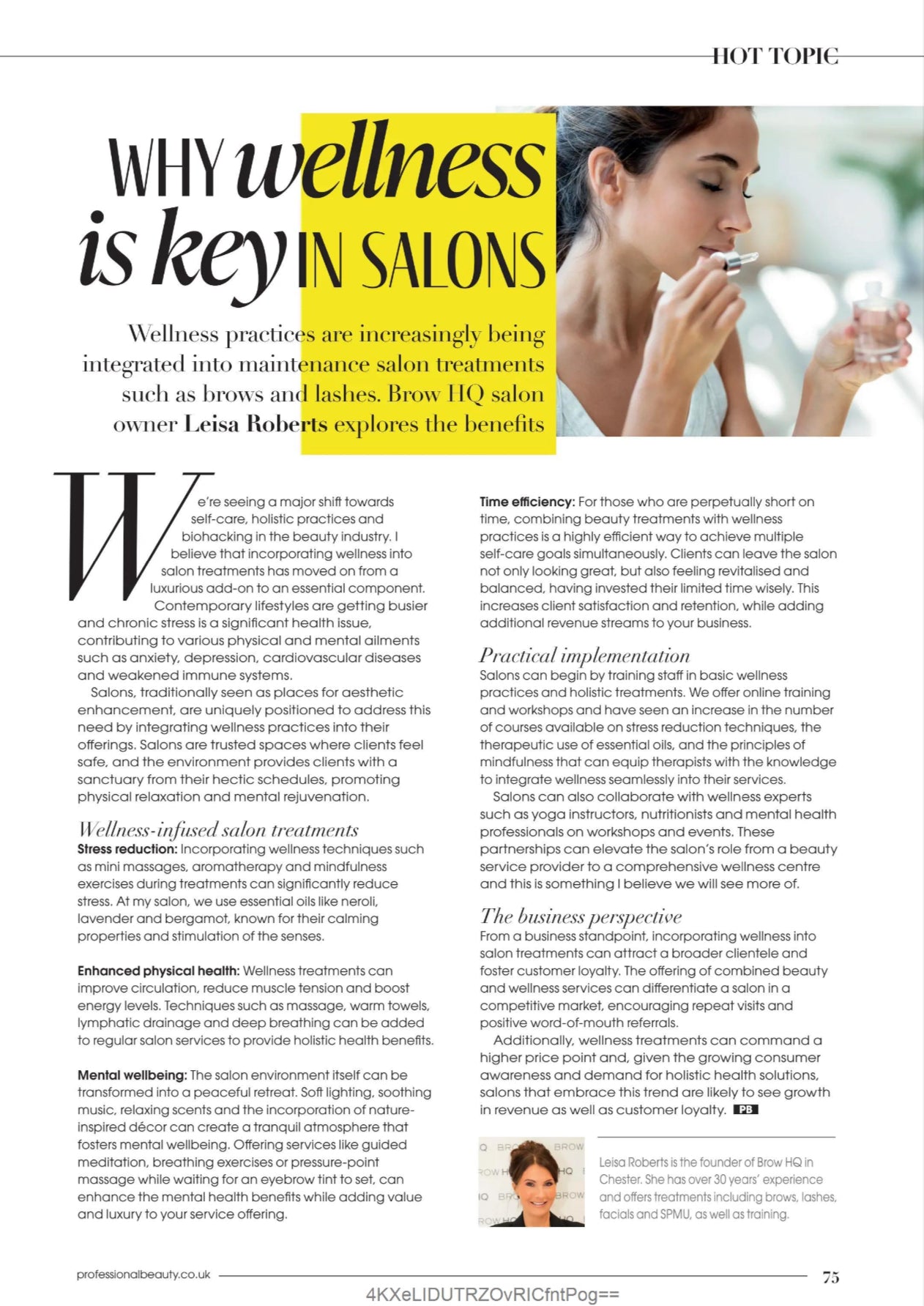 Brow spa and Wellness Features in professional beauty Magazine